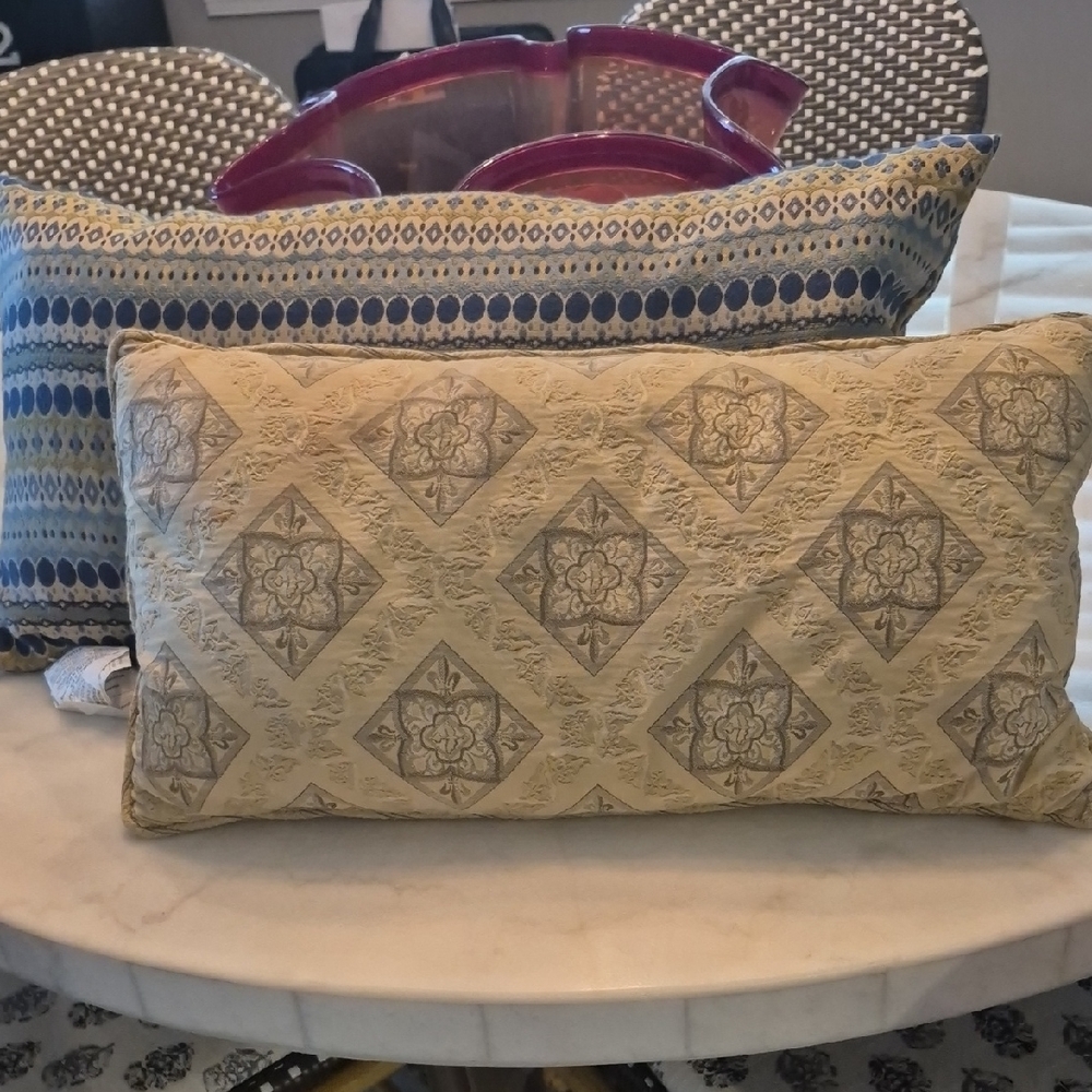 Elegant Cream and Gray Decorative Pillow 22x 12 Blue Tones 24x12